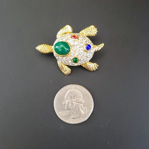 Vintage Sphinx Rhinestone and Cabochon Turtle Brooch Pin - Picture 4 of 9